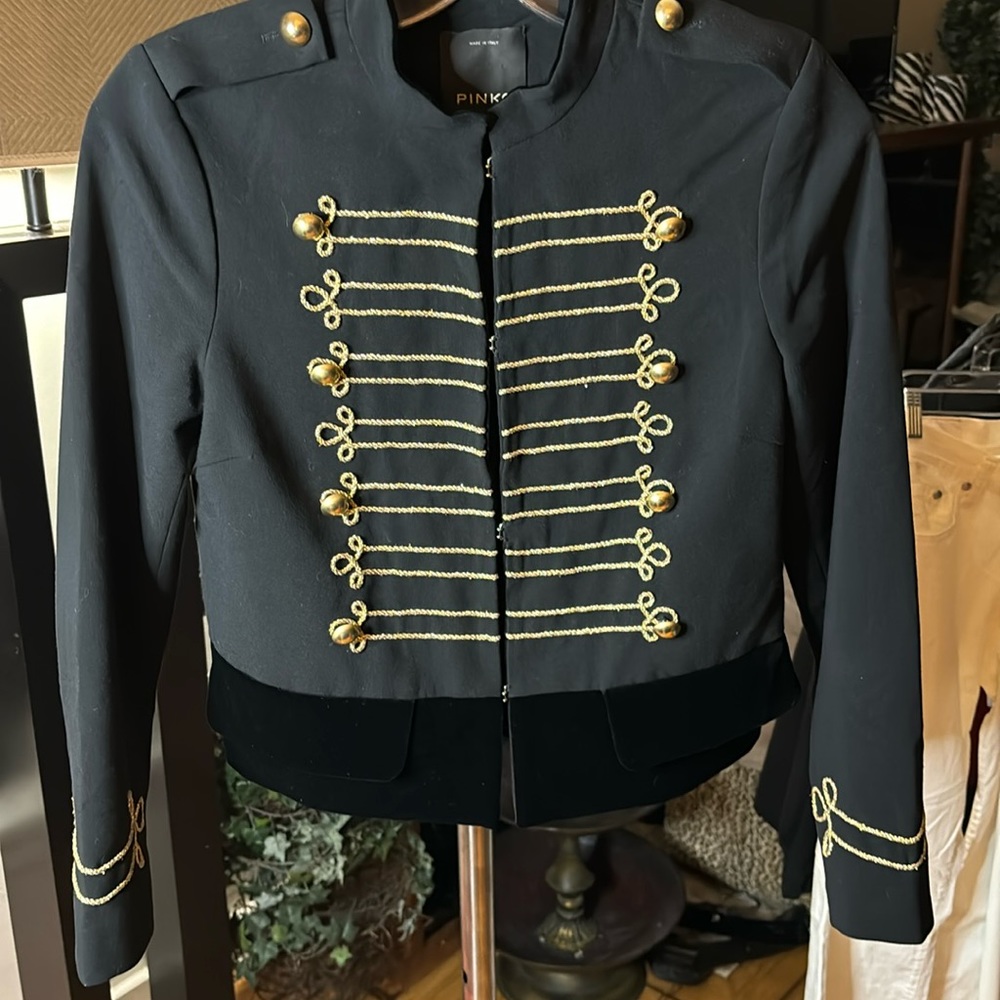 PINKO black military jacket with gold trim. Size 2.